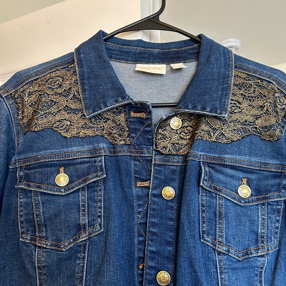 Chico Denim Jacket with Lace Detail Size 3=XL 16 Women Western festive. Preloved - Picture 5 of 9